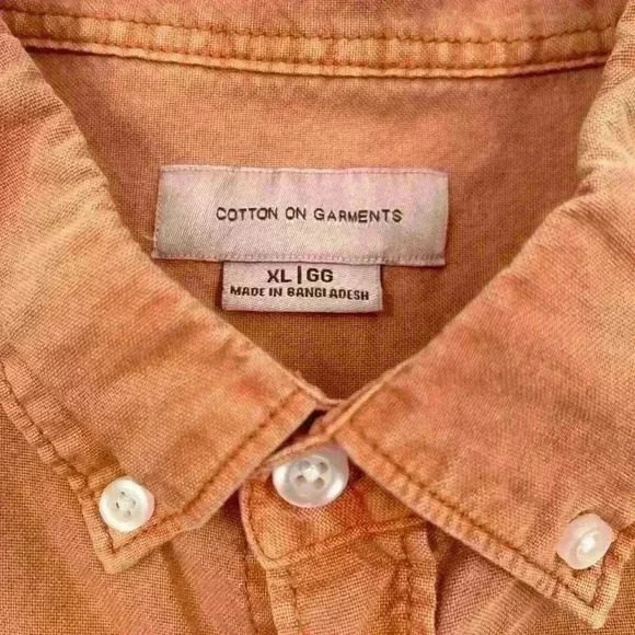 Cotton On Garments Men's XL Button Down Shirt 100% Cotton Rust Orange Peach - Picture 2 of 10